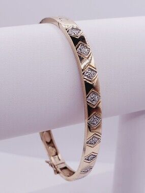 Genuine Diamond Accent - Yellow Gold - 925 Sterling Silver Bangle Bracelet